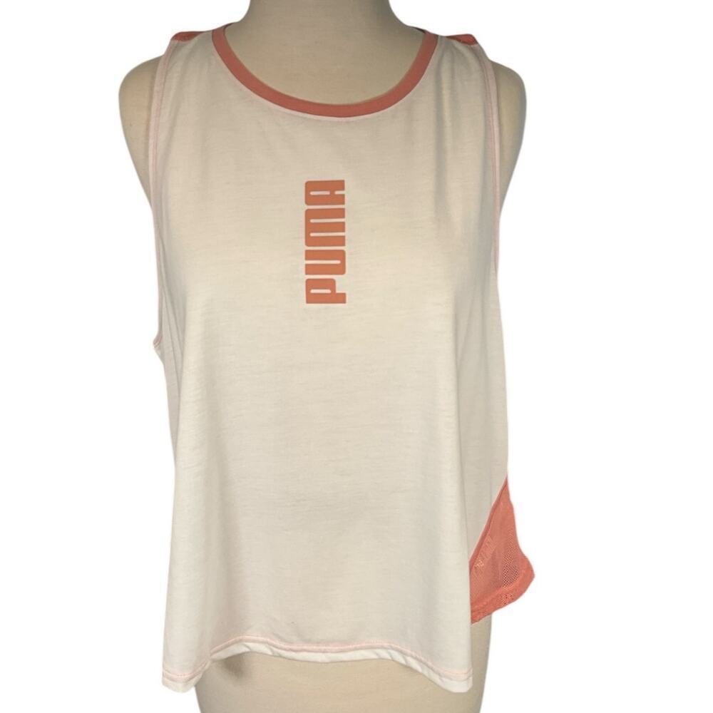 Puma Modern Sports Women's Tank White Pink Mesh Back Polyester NWT Size Large